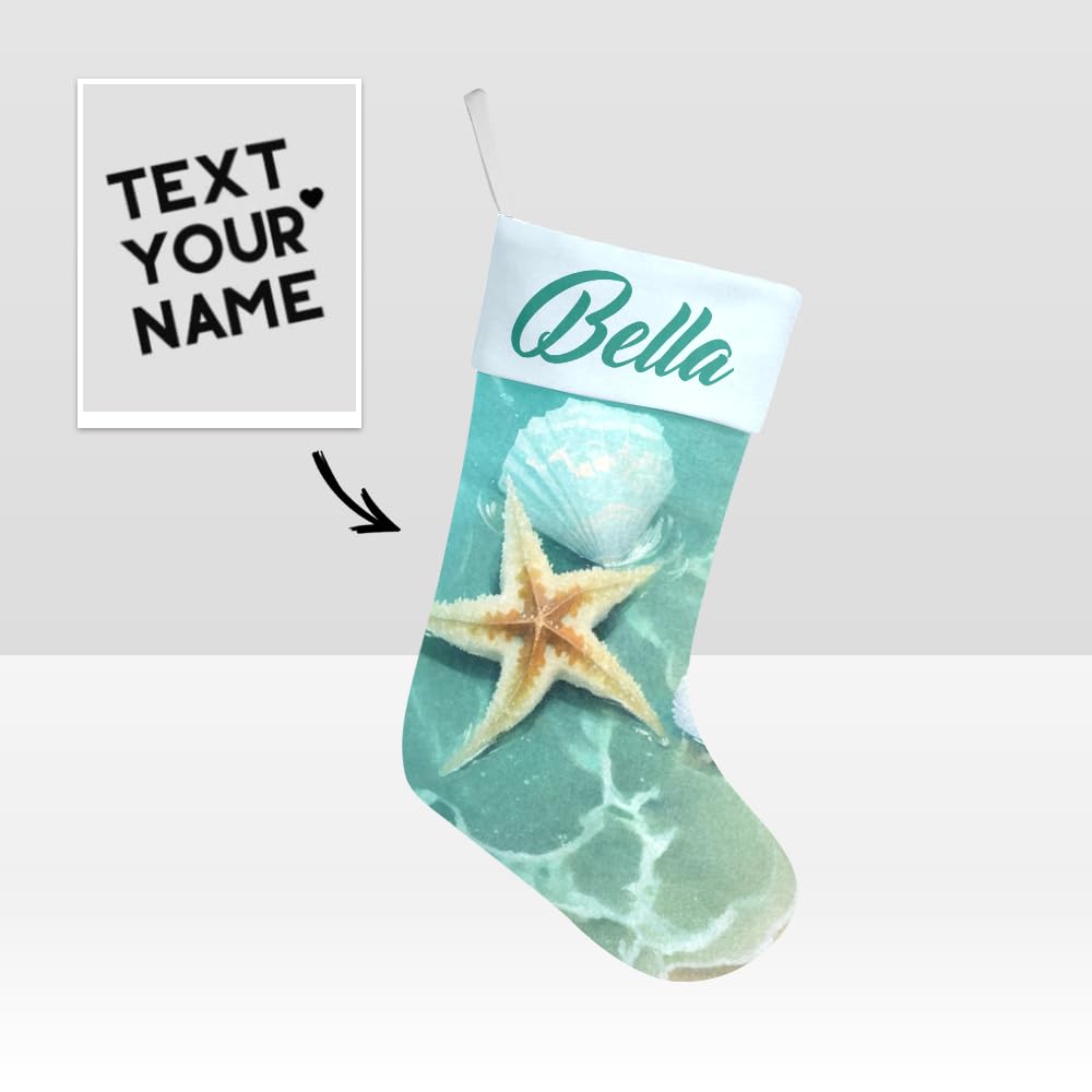 XIUCOO Personalized Beach Starfish Seashell Christmas Stockings with Name Custom Xmas Festive Gift Decor 17.52 x 7.87 Inch