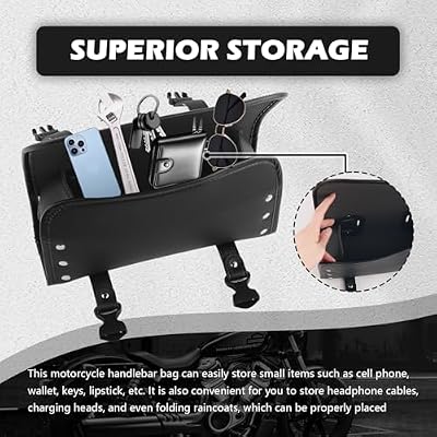 Leather Motorcycle Handlebar Bag,Large Capacity Front Fork Bag for Motorcycle Storing Umbrellas,Phones,Keys,Stylish Motorcycles Tool Bags with Adjustable Mounting Straps