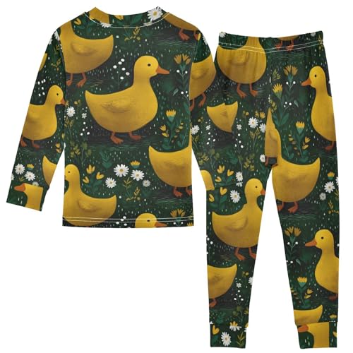 Pajama Sets Long Sleeve Ducks Walking Flowers Soft Comfy Sleepwear 2 Piece PJS 3-8T3