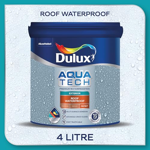 Dulux Aquatech Roof Waterproof with Solar Reflective Coating, Prevents Water Seepage & Reduce Surface Temperature Upto 10 Degree & 10 Years Waterproofing Cooling Performance, 4 Liter
