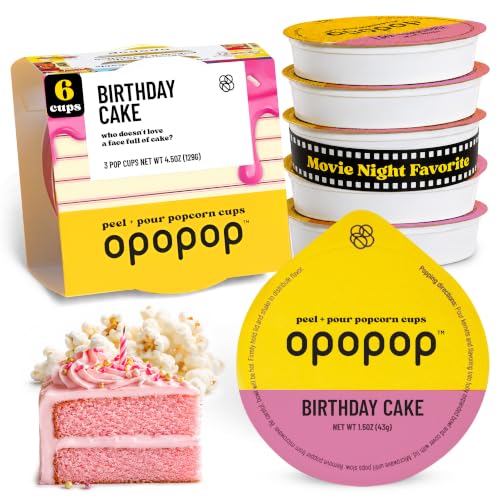 Opopop Microwave Popcorn Pop Cups - Birthday Cake 6-Pack, Non-GMO
