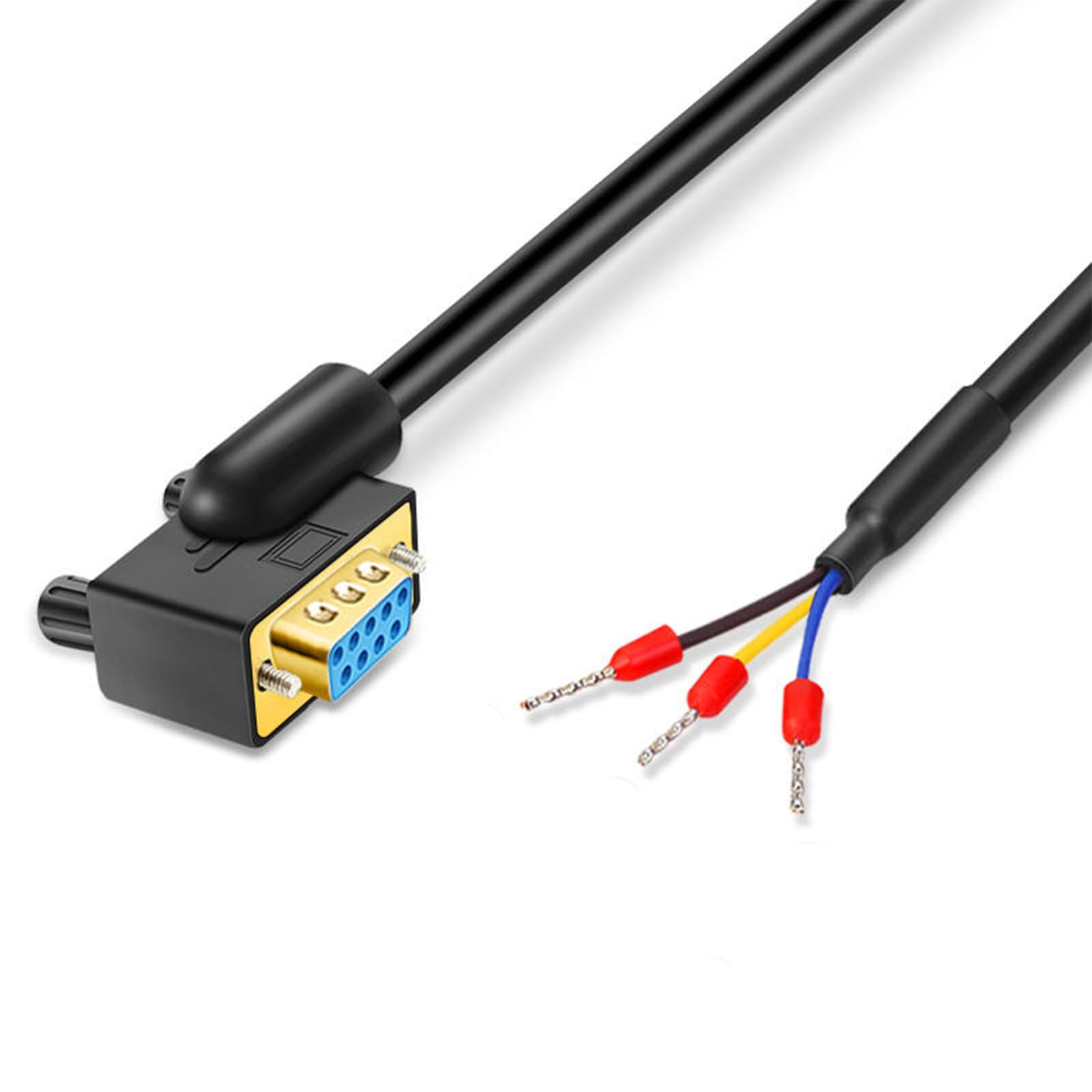RIKYJIC Gold-Plated RS232 DB9 Serial Cable - Direct Connection Data Line with RXD, TXD, GND Terminals (180 Degree Female-Small Side Down, 5 Meter)