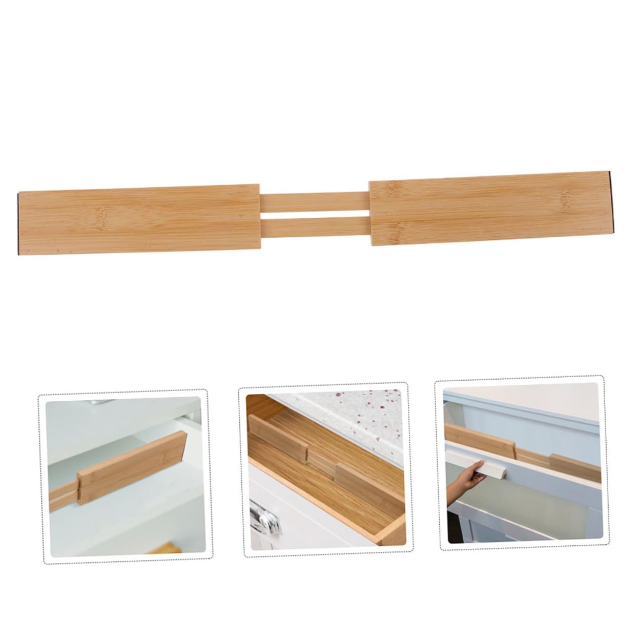 2 Stück Verstellbarer Schubladenteiler aus Bambus Ausziehbar und Praktisch Küchenorganizer mit Einfachem Design für Effiziente Schubladenorganisation Zuhause