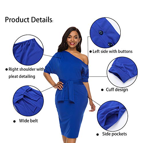 Image of Nature Comfy Elegant Womens Wear to Work One Shoulder Belted Pencil Dress | Cocktail Party, Casual, Wedding Guest, Day to Night, Asymmetrical Neck, Side Pockets, Bodycon, Elegant Formal Occasions