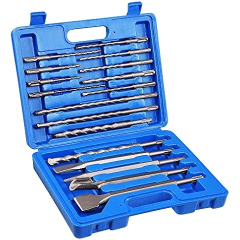 MejorChoy 17pcs SDS Rotary Hammer Drill Bits Chisel Bits Hole Tool Set Drilling Bricks, Concrete, Masonry, Wall, Stone Cover