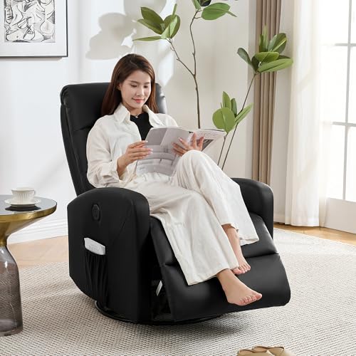 IKIFLY 電動リクライニングチェア1人掛け リクライニングソファ USBポート付き リクライニング ファブリック オットマン一体型 パーソナルチェアー 電動ソファ モーションソファー 耐圧分散 人暮らし 165度無段階調節 270° 回転 揺ら揺ら 皮革 お手入れ簡単 耐荷重150kg (ブラック)