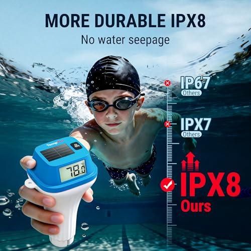 Image of TempPro Solar Pool Thermometer Floating Easy Read, IPX8 Waterproof Digital Pool Thermometer with 0.9 ℉ Accuracy, Water Temperature Sensor for Swimming Pool, Hot Tub, Cold Plunge (Previously ThermoPro)