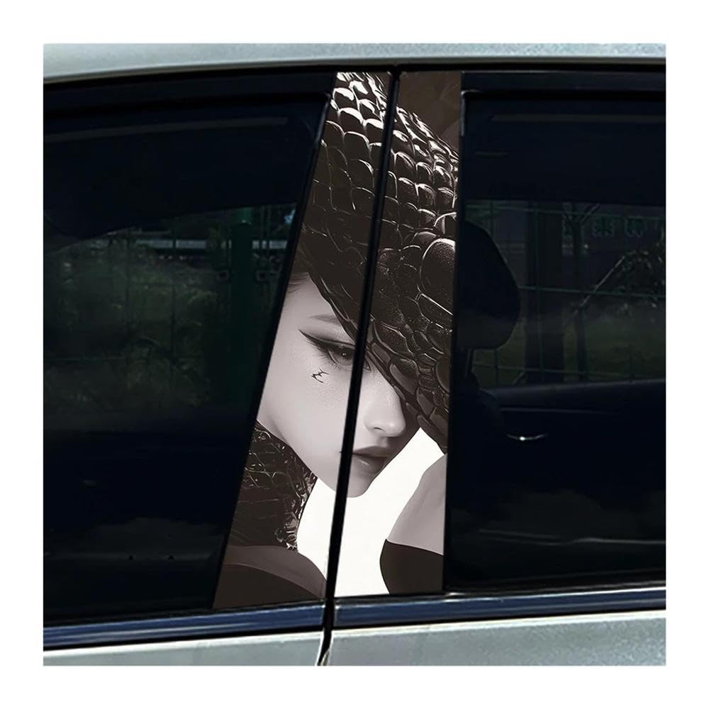 Body Parts 2pcs Car Center Column Decals Black Snake Viper Beauty Lady Car B Pillar Sticker Waterproof(J)