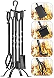 STEELEOPARD 5-Piece Fireplace Tools Set 31', Heavy Duty Wrought Iron Fire Place Toolset with Poker,...