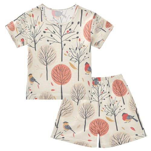 senya Short Sleeve Pajamas Sets Summer Cotton Sleepwear Tree Line and Birds