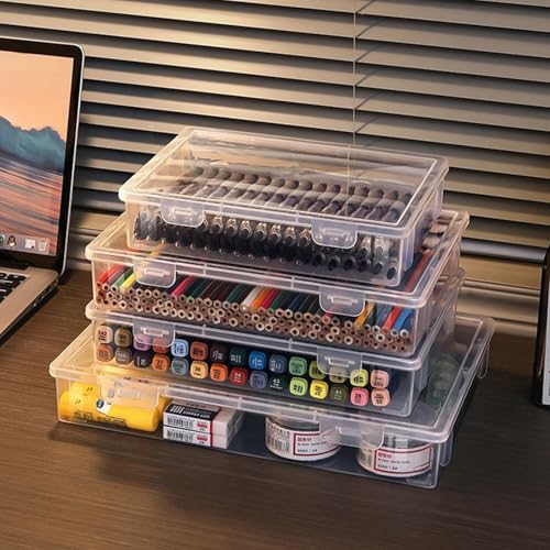 WYAN 4pcs A5 Aufbewahrungsbox mit Deckel, Aufbewahrungsbox, Plastikbox mit Deckel, für Haus, Büro, Schule zur Aufbewahrung von Akten, Zeitschriften, Schmuck, Kleinen Gegenständen, Kleinteilen