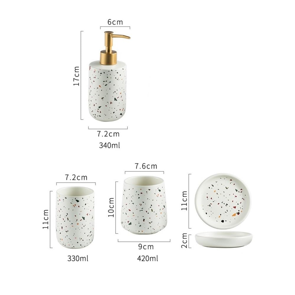 Juego de Accesorios de baño de cerámica de 4 Piezas. Incluye Vaso for Enjuague bucal, jabonera y dispensador for encimeras de baños y Apartamentos.