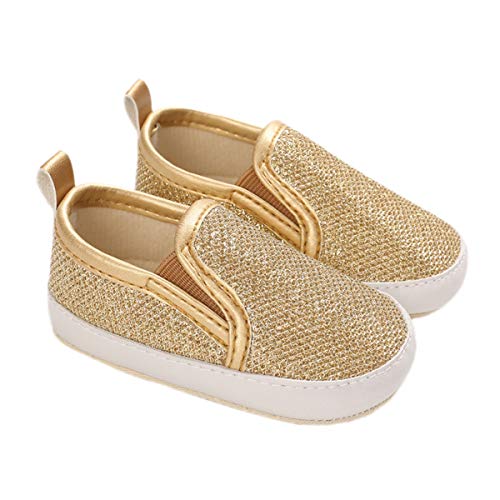 DEBAIJIA Bébé Chaussures Premier Pas pour Enfants Garçons 6-12M Filles Toile Semelle Souple Antidérapant Légér 18 EU Or (Taille du Tag-2)