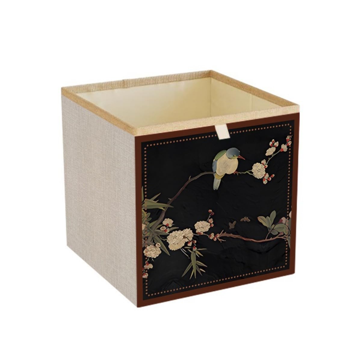 Surwin Collapsible Storage Boxes, Vintage-style Prints Oxford Fabric Storage Cube Unit, Organiser Basket Bin Drawers Containers for Closet Shelf Home Utility Room (Black,13x13x13in)
