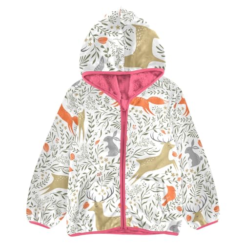 OTVEE Fox Deer Wild Animals Kids Hoodie Jacket Fall Spring Full Zip Warm Outwear Coat