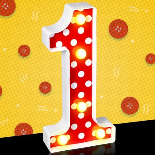 Glooglitter Mouse Birthday Decorations Marquee Light up Number Glowing Mouse Number Sign for 1st 2nd 3rd Boy Girl Kid Birthday Party Decorations Table Centerpieces Bedroom Wall Decor(Red Number 1)