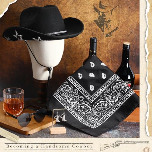 Image of Hercicy 4 Pcs Cowgirl Costume Set Cowboy Hat Sunglasses Bandana Earring Halloween Costume Accessories for Women Cosplay Party