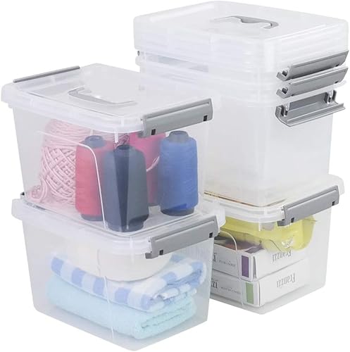 Farmoon Contenedor de almacenamiento transparente de 6 cuartos de galón, caja apilable de plástico con tapa y mango gris, 6 paquetes, R