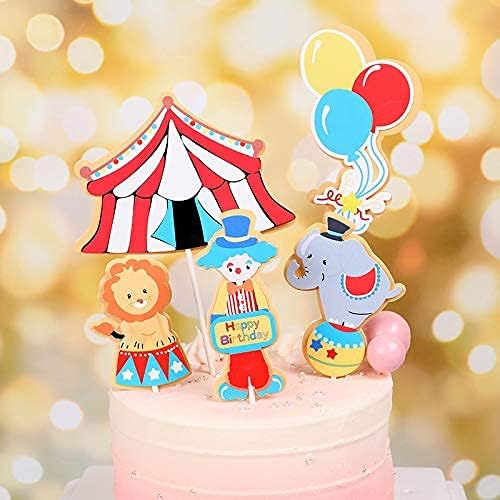 DIY Happy Birthday Circus Carnival Theme Cake Decoration Set For Kids Party Decoration Clown Elephant Lion Balloon Props