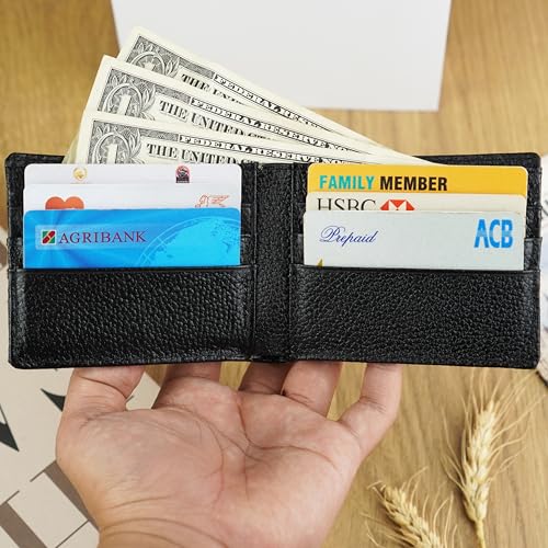 Image of HATA Men Leather Bifold Wallet RFID Blocking Front Pocket Exotic Billfold Handmade Gift For Birthday Wedding Anniversary Father's Day