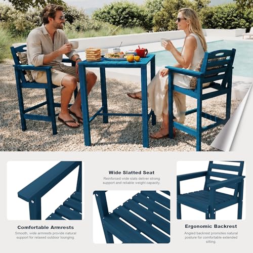 Image of Domi Barstools, Tall Adirondack Chairs Set of 2, Bar Height Outdoor Chairs | HDPE, Oversize, All-Weather, Navy Blue