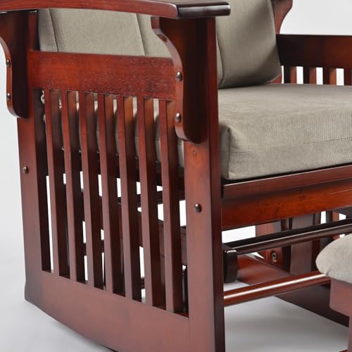 Image of Rustic Rubber Wood Glider and Ottoman Set, Nursery Glider Chair for Breastfeeding and Relaxing, Comfortable Rocking Chair for Living Room and Bedroom(Beige)