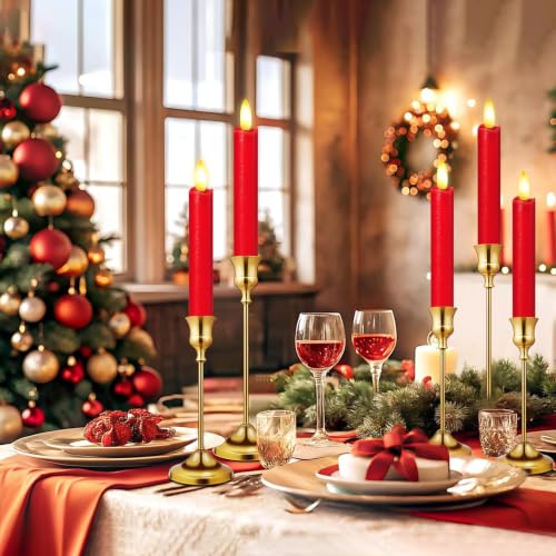 Image of KSWING Upgraded Real Wax Short LED Flameless Taper Candles with Remote, 6 Inch Red Candlesticks Battery Operated 3D Flickering - 6 inch Realistic Fake Candle Sticks for Home /Wedding /Fireplace Xmas Decor