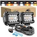 Nilight 2PCS 4Inch 60W LED Pods Spot Flood Amber White Light Bar Strobe 6 Modes Memory Function Off-Road Truck Car ATV SUV Cabin Boat with 16AWG Wiring Harness Kit-2 Lead, 2 Years Warranty
