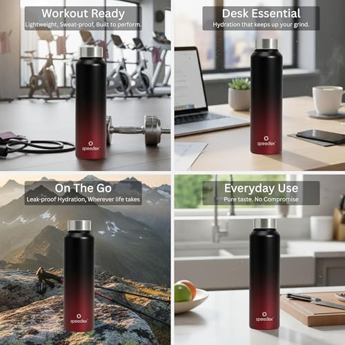 Image of Speedex Stainless Steel Water Bottle 1 Ltr, Leak Proof Screw Cap, BIS Approved 1000 ml Metal Bottle For Daily, Office, School, Gym, Travel Use for Men, Women, Kids, Adults, Black Wine, Set of 1