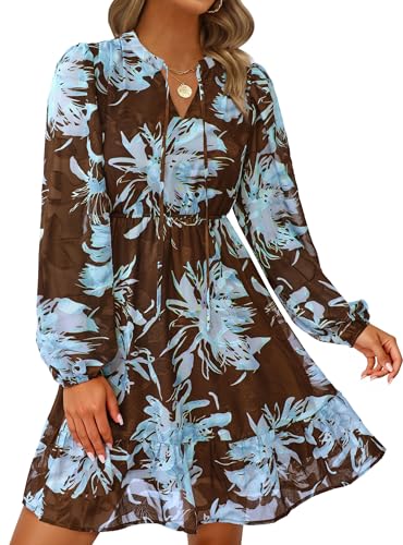 PRETTYGARDEN Women's Fall Boho Dresses 2025 Floral Long Sleeve V