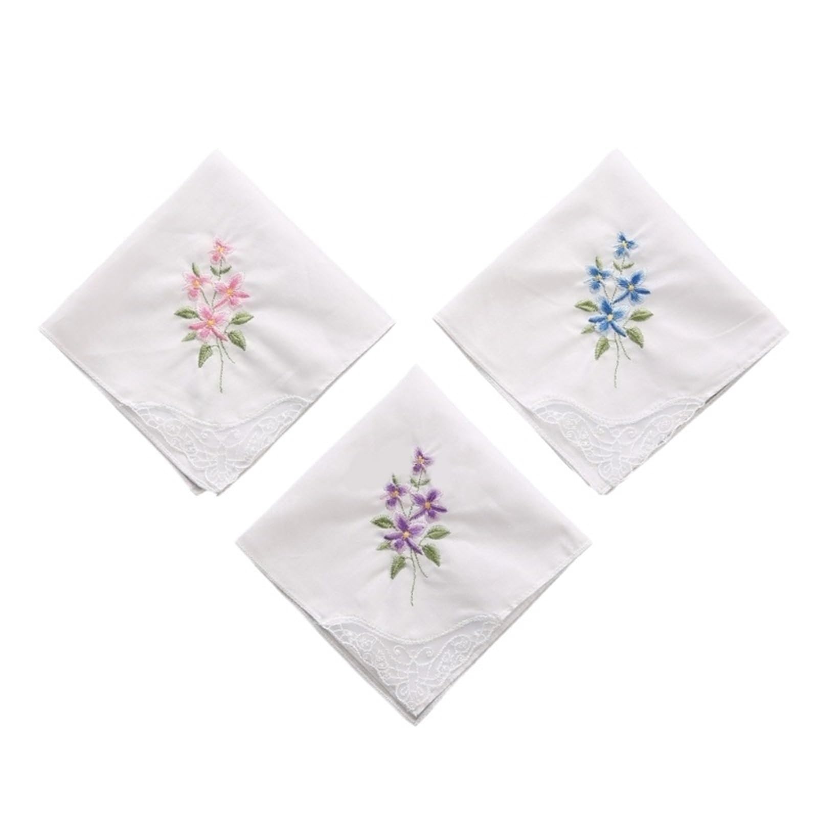 Damen-Taschentücher aus Baumwolle mit Stickerei, weiche, einfarbige Blumen Spitzenbesatz Stofftaschentücher(12pcs-B)