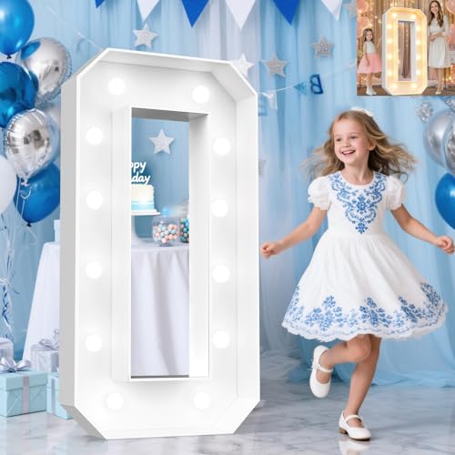 Image of Pooqla 4 FT Light Up Marquee Numbers, LED Large Lighted Marquee Numbers, Giant Mosaic Light Up Number for 10th 20th 50th Birthday Party Decorations, Cool White and Warm White LED 0