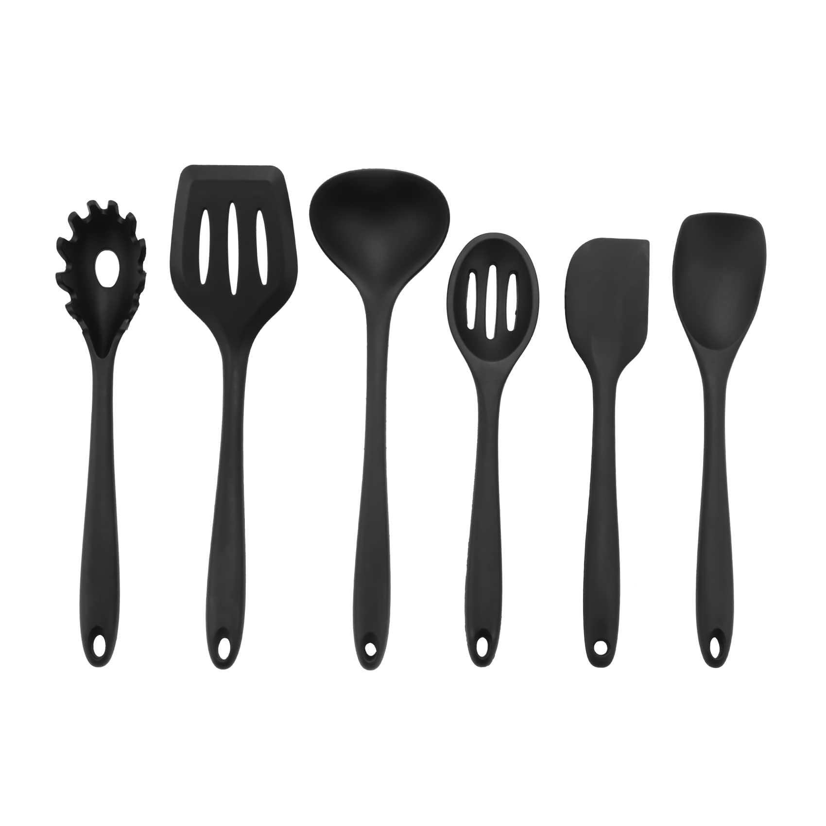 Hopbucan Black 6Pcs Silicone Cooking Utensils Set Heat Kitchen Utensils Set Kitchen Nonstick Tools Spatula Ladle Spoon