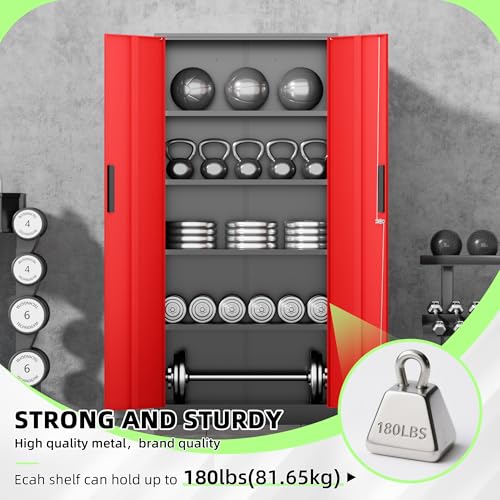 Image of INTERGREAT Metal Storage Cabinet, 72 inch Locking Steel Cabinets with 2 Door and 4 Adjustable Shelves, Tall Metal Cabinet for Home Office, Garage, Warehouse,(Black+Red)