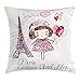 ABAKUHAUS Parigi Federa Fodera Cuscino, Cuori su Torre Eiffel, Copricuscino Quadrato Decorativo, 50 cm x 50 cm, Pallido Rosa Viola Bianco