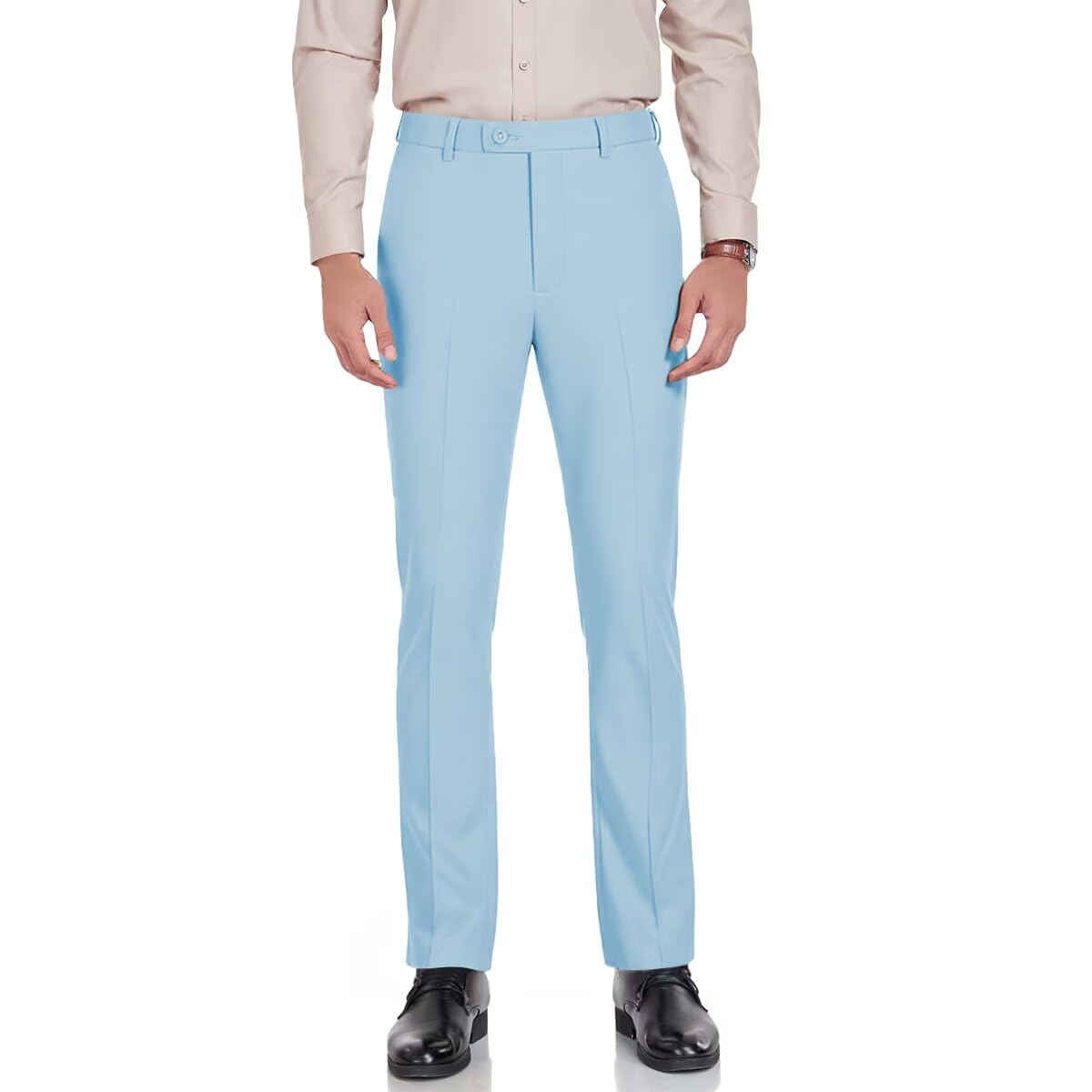 Mens Light Blue Dress Pants Flat Front Stretch Slim Fit Formal Pants for Men Casual Business Trousers 3XL