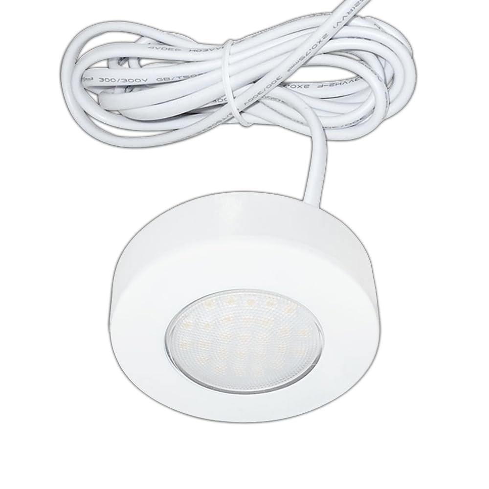 LED Pressed Steel White Under Cabinet Circular Light | 2W 220lm CCT Colour Selectable | Kitchen Lighting | 240V