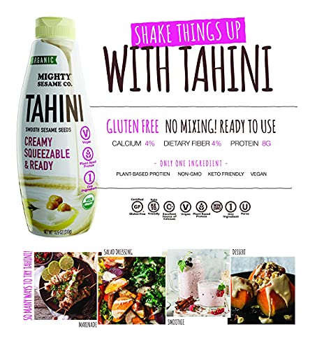 Mighty Sesame Co. Organic Tahini, Squeezable Creamy & Ready Tahini Paste, 10.9Oz (2 Pack) Just One Ingredient, Gluten Free, Vegan, Non Gmo, Keto Friendly, Kosher #TOP3