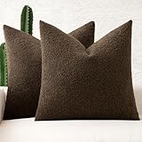 MIULEE 18x18 Inch Decorative Pillow Covers for Couch Bed Set of 2 Textured Boucle Neutral Throw Pillows Chocolate Accent Solid Cushion Pillowcase Cozy Soft Chair Sofa Livingroom Home Decor