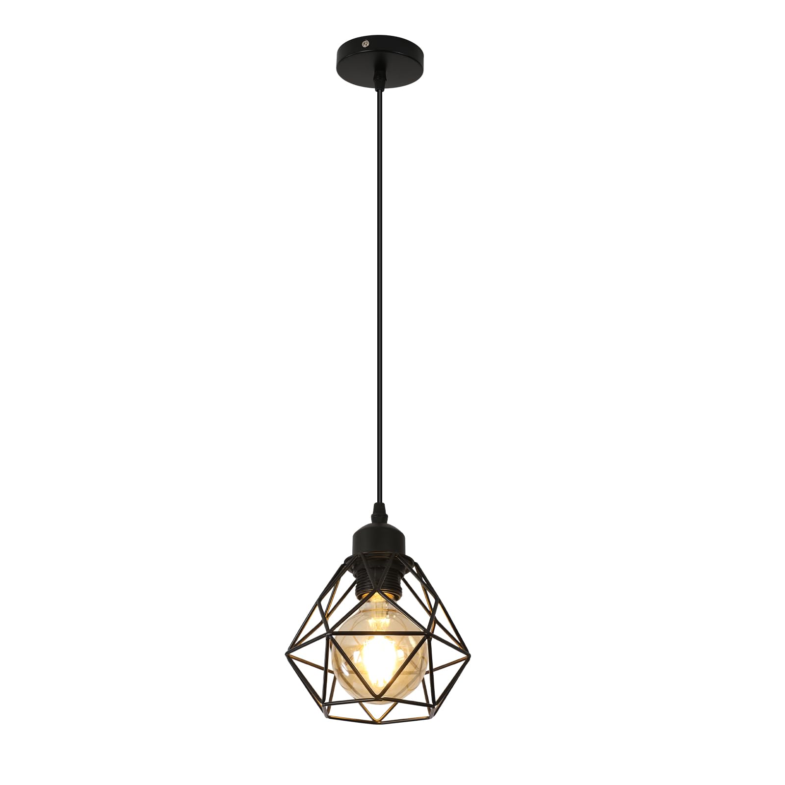 Lámparas Colgante Vintage,E27 Lampara colgante techo,Lámpara de araña industrial con diseño de jaula de hierro negro,Iluminación de techo para porche cocina dormitorio（Bombilla no incluida）