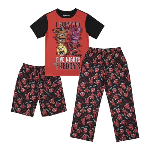 Bioworld Five Nights at Freddys Youth Sleepwear Set Tee Shirt Sleep Shorts Sleep Pants- Small Multicolored