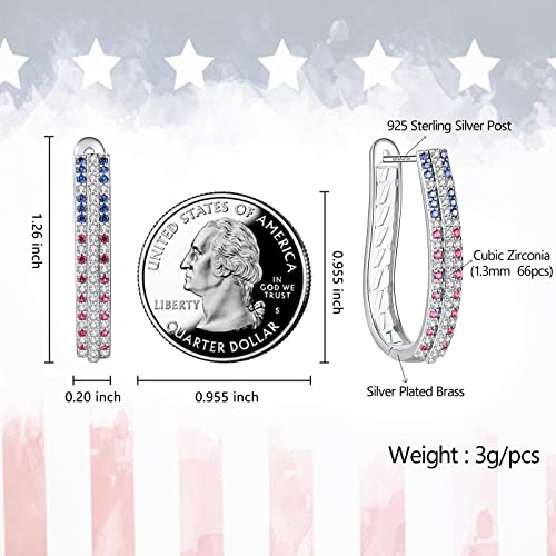 Muyuu Oval Hoop Earrings, Silver Plated American Flag Earrings, Openwork Filigree Earring Hoops For Women Fashion Jewelry #TOP3