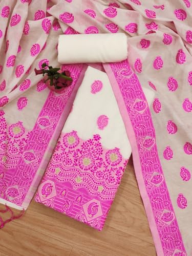 Image of Handloom Banarasi Cotton Unstitched Salwar Suit with Dupatta, 50 Inch Length, Women's Unstitched Salwar Suit Dress Material with Dupatta, Unstitched Salwar Suit Set