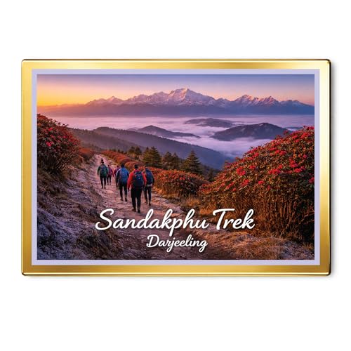 Image of Decorative Fridge Magnet with Glowing Border | Pack of 1 (Sandakphu Trek, Darjeeling, 4x3 inch - Golden Border)
