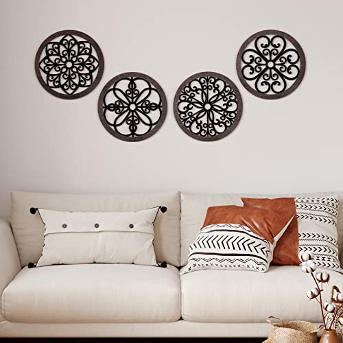 Yulejo-4-Pcs-Thicken-Rustic-Wall-Decor-Farmhouse-Wall-Art-Wooden-Hollow-Carved-Design-Decor-Rustic-Round-Wall-Art-for-Living-Room-Bedroom-Hallway-Decor-Kitchen-Wall-Black-Brown98-x-98-Inch Yulejo 4 Pcs Thicken Rustic Wall Decor Farmhouse Wall Art Wooden Hollow Carved Design Decor Rustic Round Wall Art for Living Room Bedroom Hallway Decor Kitchen Wall Black Brown98 x 98 Inch