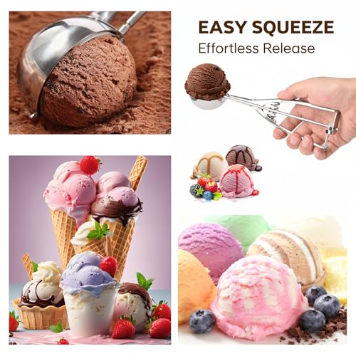 Ice Cream Scoop, 3Pcs Cookie Scoop Set, Stainless Steel Ice Cream Scooper with Trigger Release, Cookie Scooper for Baking, Cookie Dough Scoop (3) #3