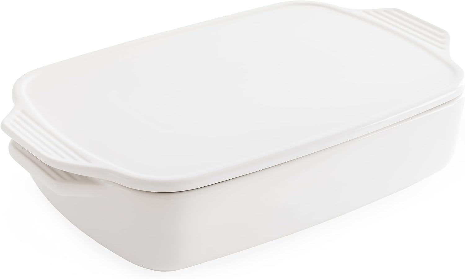 Chef Pomodoro Casserole Dish 15.50 × 9.30", White Ceramic Baking Dishes for Oven, Deep Ceramic Casserole, Elegant Baking Dish with Lid, Oven Bakeware Ideal for Lasagna, Roasting