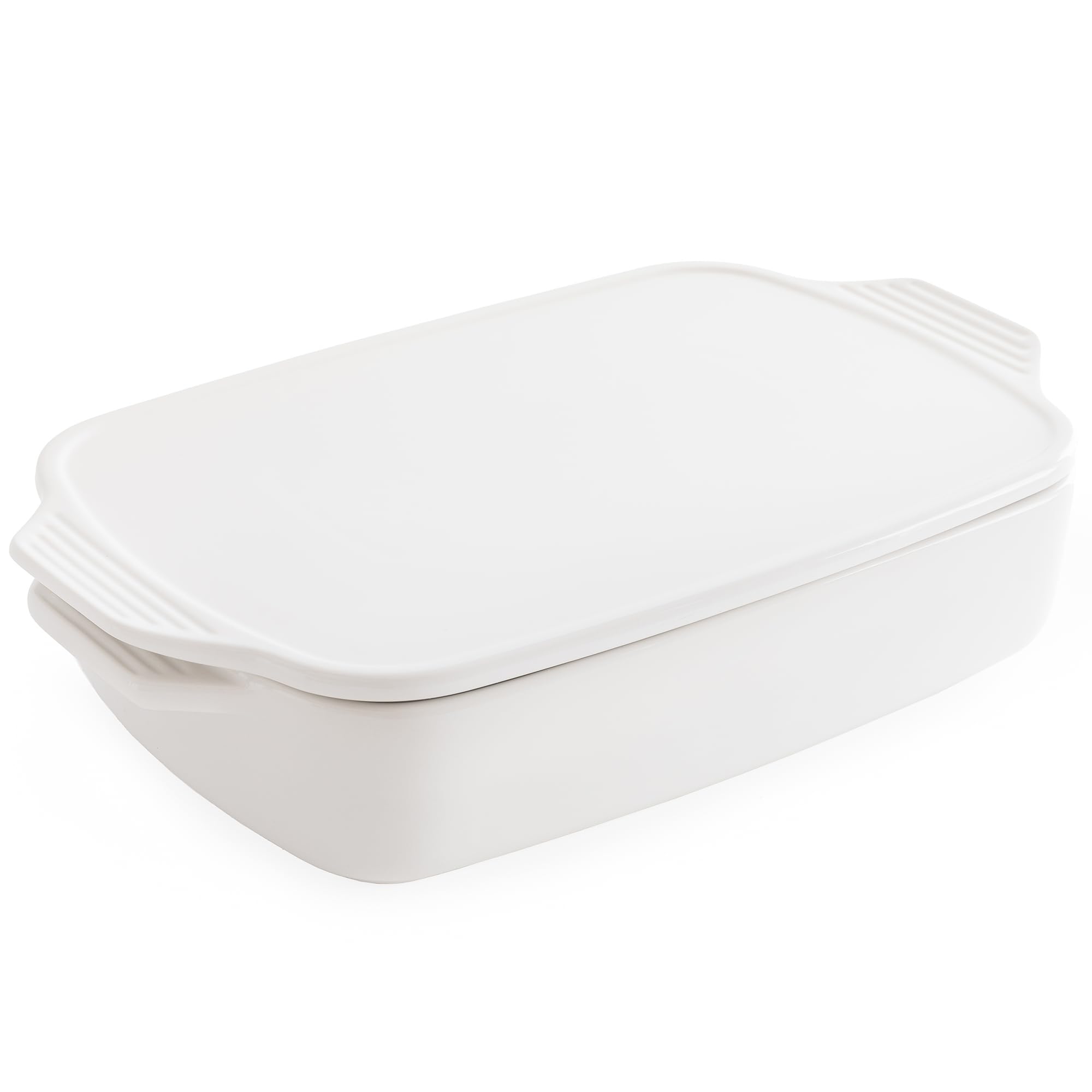 Chef Pomodoro Cazuelas de Cocina (38.3 × 23.8 cm), elegante Fuente Horno Cerámica blanca, Bandejas para Servir Comida y Bandejas para Horno, Rustidera de Cristal resistente y duradera con tapa