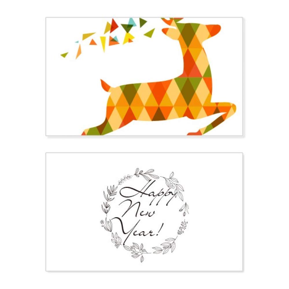 Tarjeta de Navidad colorida con diseño de alce y felicitación New Year para fiestas 5