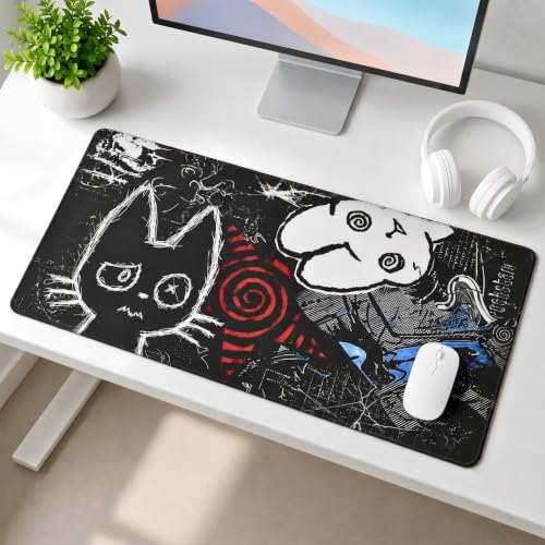 Image of MASIPICKS Doodle Extended XXXL Desk Mat 458 x 915 mm | Premium Midnight Doodle Chaos Mouse Pad with Stitched Edges | 3mm Thick Non-Slip Desk Pad for Gaming, Office & Workstation